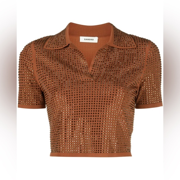 Sandro rhinestone embellished knit cropped top, size 1 (S), excellent condition - Picture 5 of 10